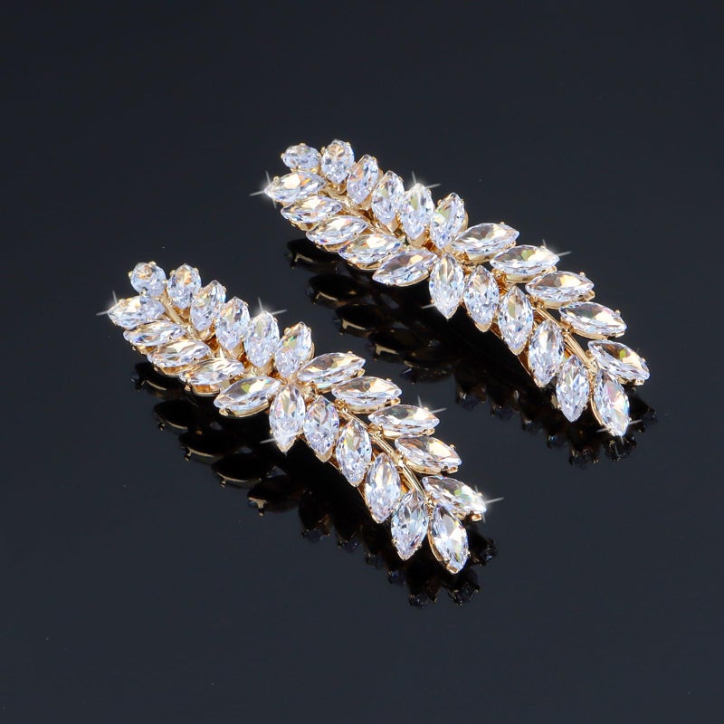 WHAVEL Rhinestone Hair Barrettes, Crystal Leaf French Bridal Hair Clips and Pins for Wedding, Vintage Hair Accessories for Bride and Bridesmaid (Gold) - Image 4