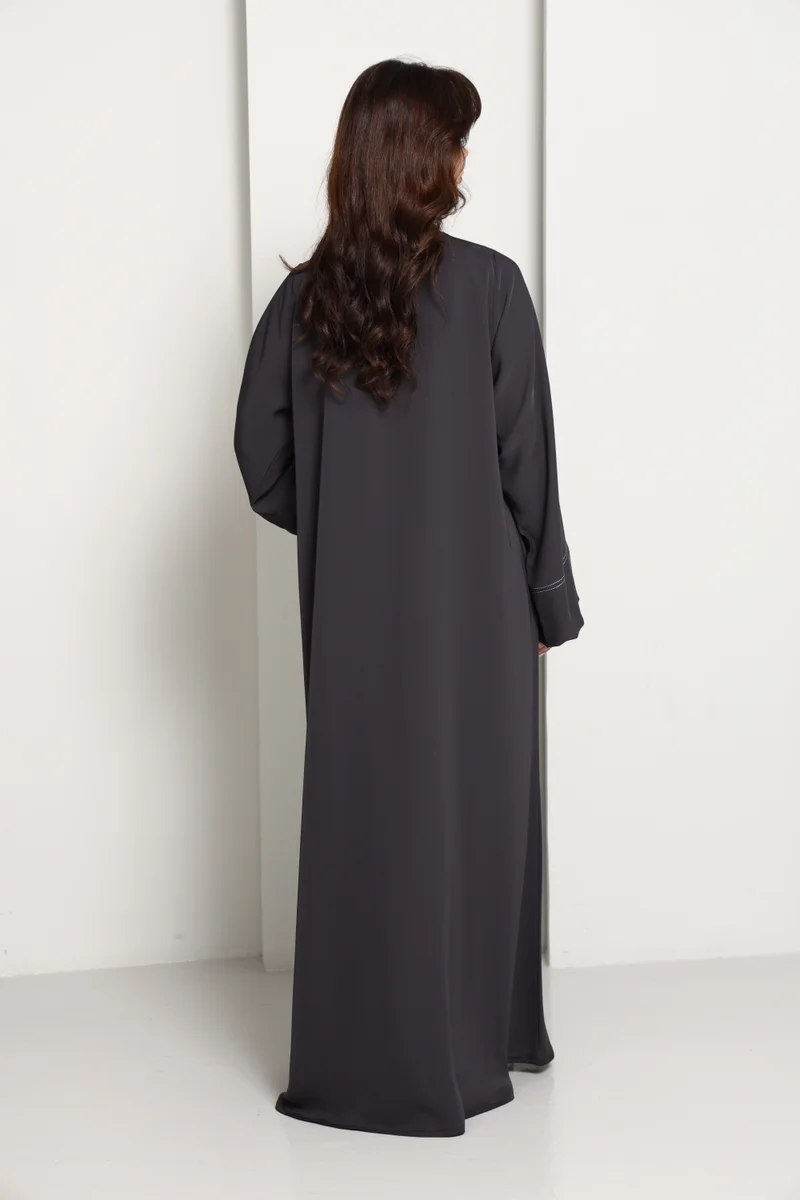 MSquare Fashion  Charcoal Grey  Abaya with Vertical Contrast Stitch Panel for Women | Best Price UAE