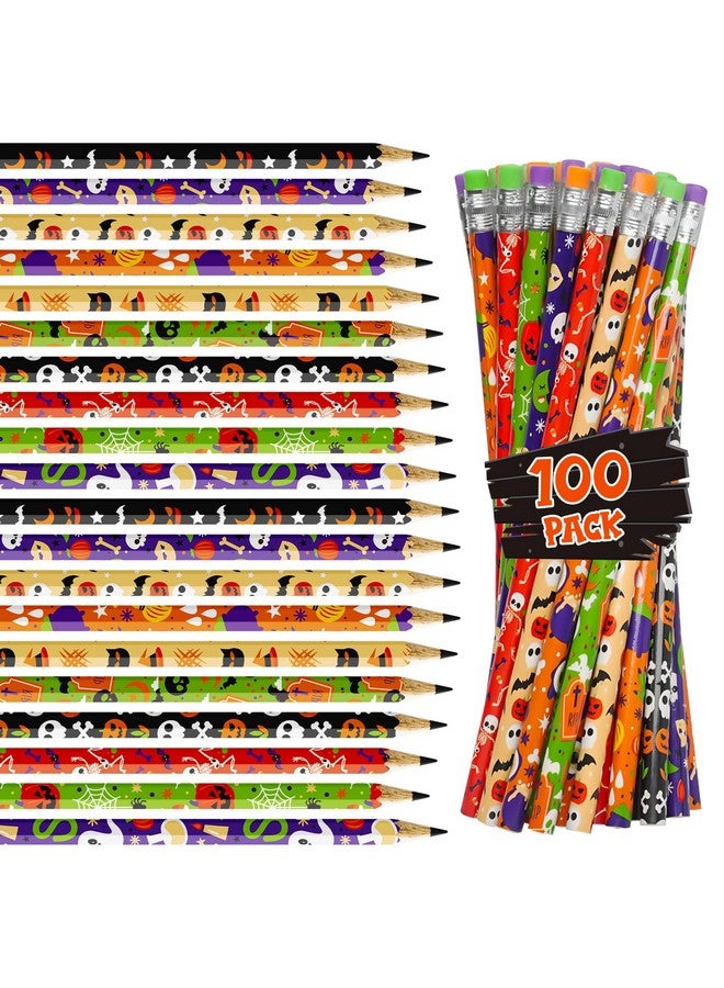 GMAOPHY 100 Pcs Halloween Pencil Assortment With Eraser Colorful Wood Pencils In Halloween Design Halloween Party Favors For Kids Trick Or Treat Halloween Goodies Bags Filler Game Prizes Classroom Reward - Image 2