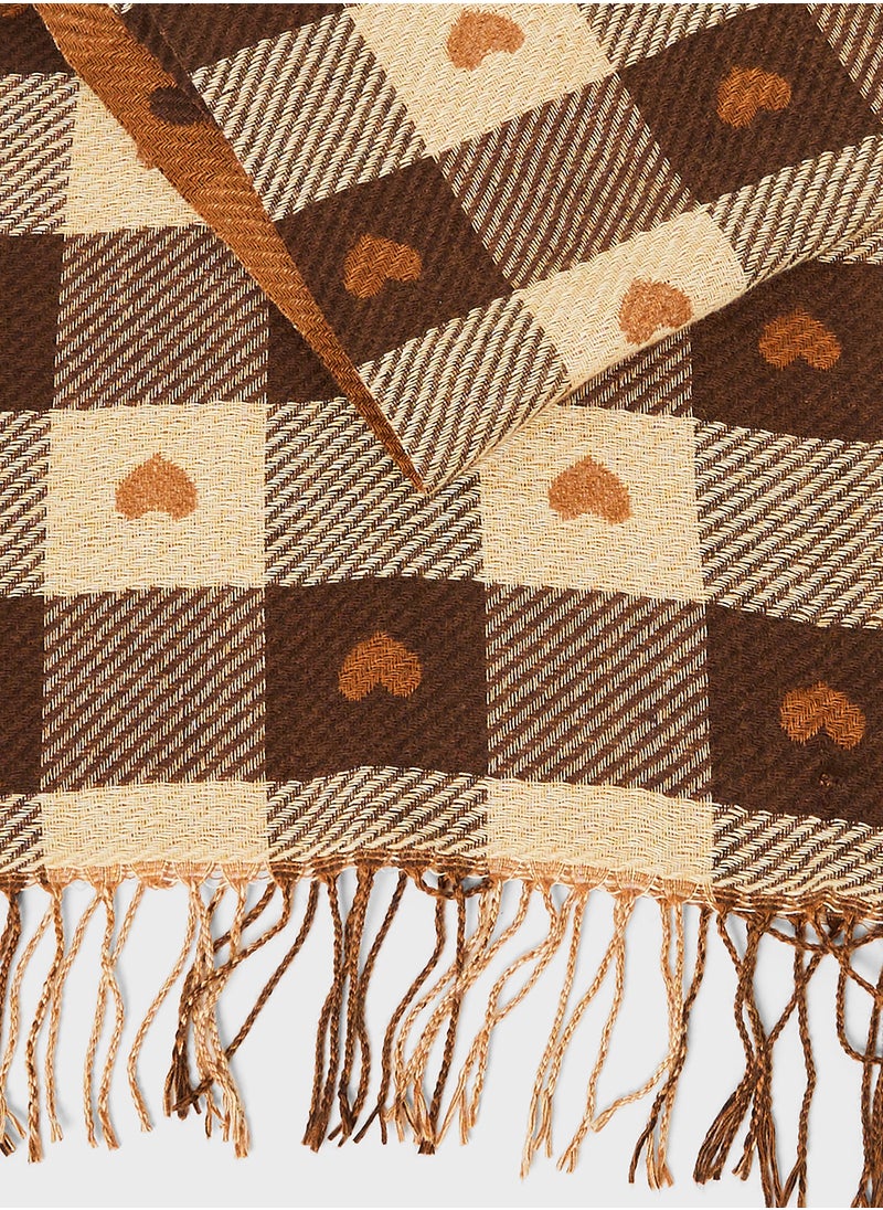 Ginger Light Weight Check Pattern Heart Winter Scarf  - Image 2