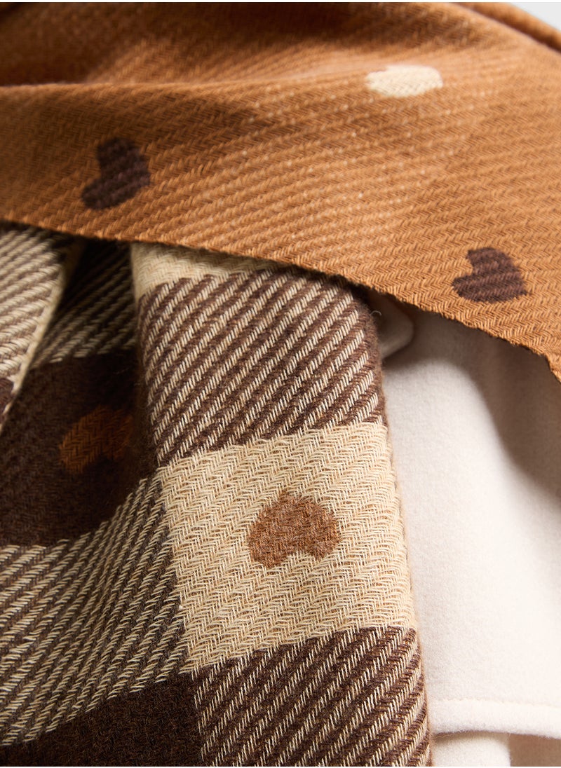 Ginger Light Weight Check Pattern Heart Winter Scarf  - Image 5