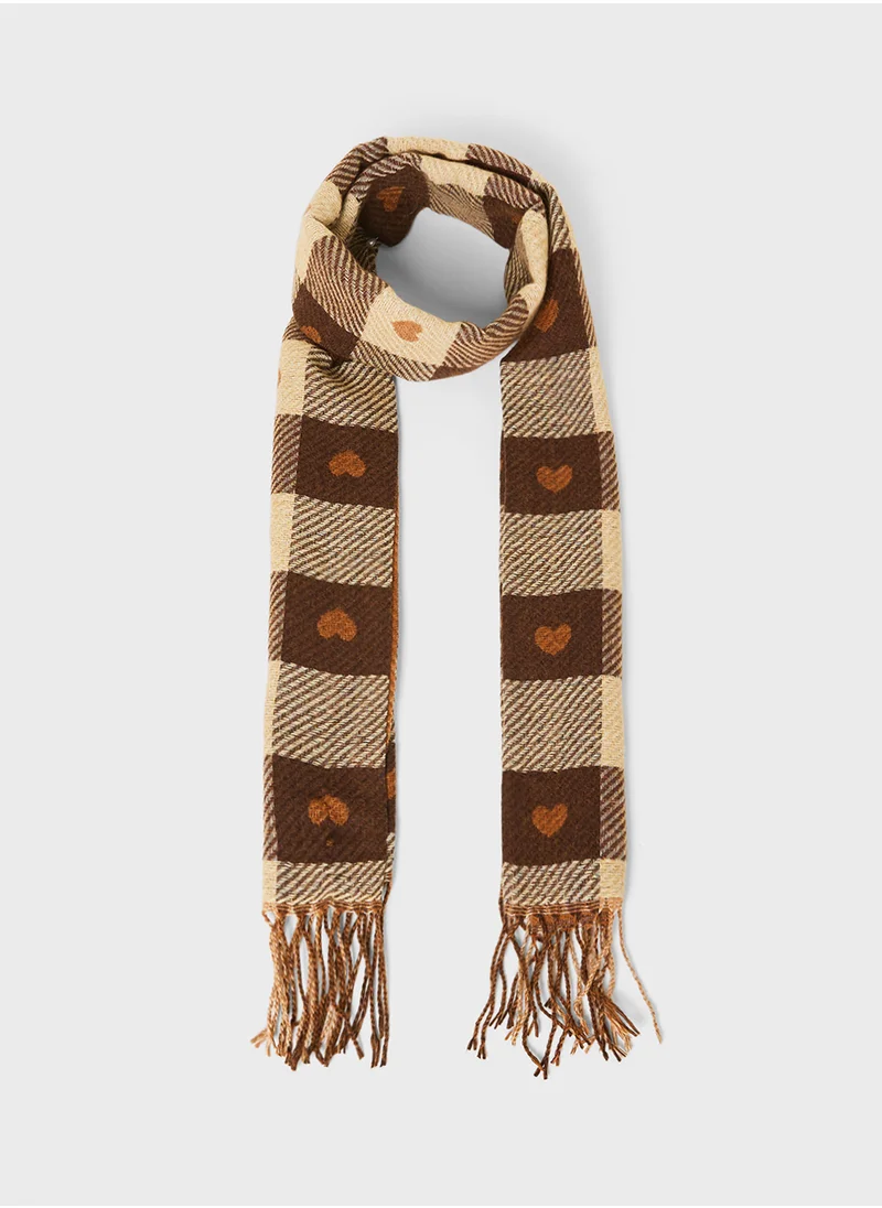 جينجر Light Weight Check Pattern Heart Winter Scarf