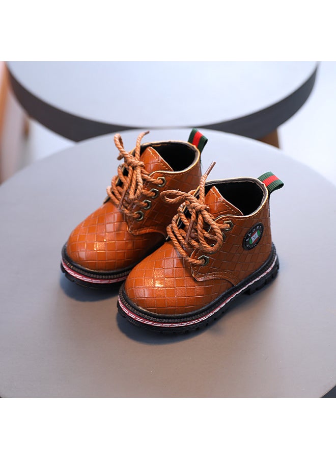 Autumn And Winter Children's British Style Martin Boots Men And Women's Soft Bottom Anti-slip Single Boot 1-3 Years Old Baby Lace-up Shoes