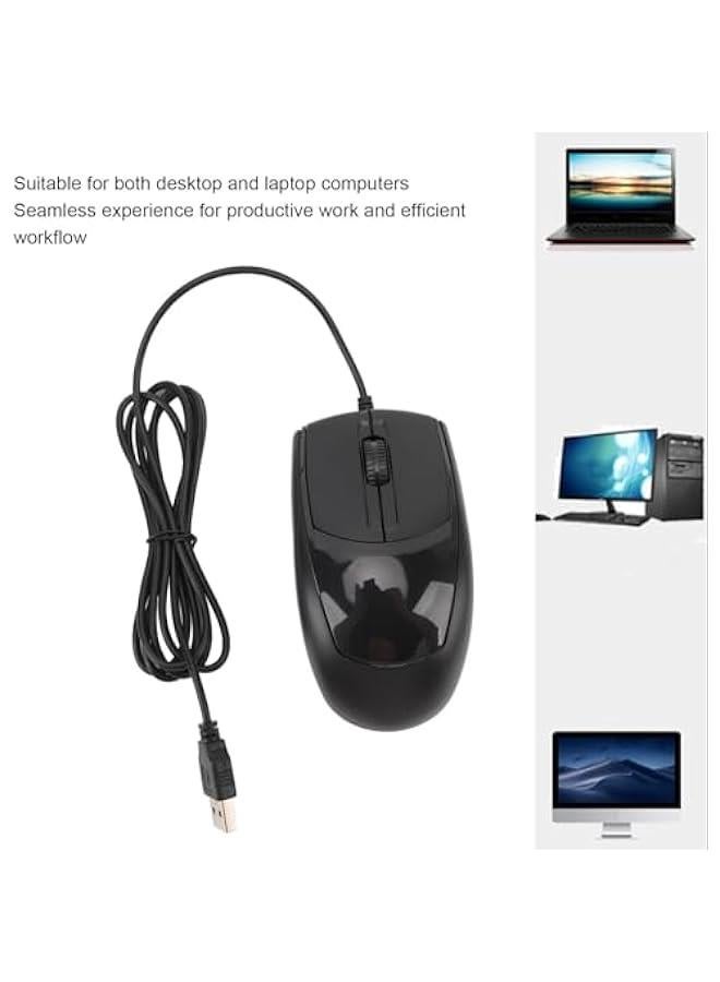 Jectse Wired USB Mouse, 1200 DPI Optical, Black, Ergonomic, Silent, Portable, for Office, Laptop, Desktop - Image 3