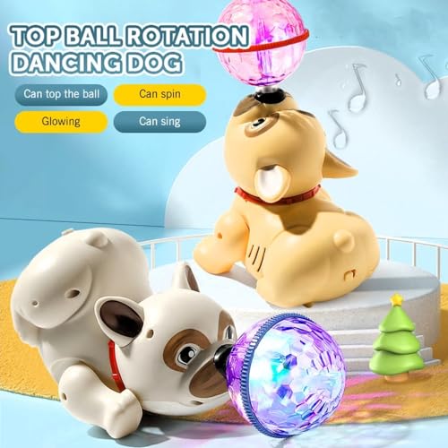 VGRASSP Dancing Dog Toy for Kids Babies with Music and 3D Flashing LED Light Ball - Cute Animal Puppy Gift for Boys and Girls - Multicolor (Brown) - Image 2