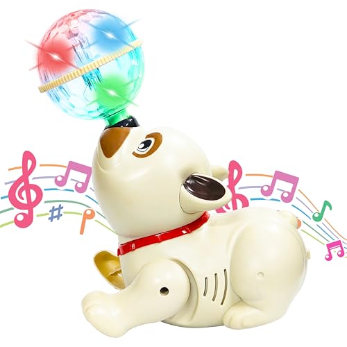 VGRASSP Dancing Dog Toy for Kids Babies with Music and 3D Flashing LED Light Ball - Cute Animal Puppy Gift for Boys and Girls - Multicolor (Brown) - Image 1