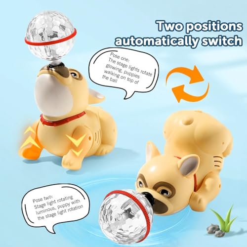 VGRASSP Dancing Dog Toy for Kids Babies with Music and 3D Flashing LED Light Ball - Cute Animal Puppy Gift for Boys and Girls - Multicolor (Brown) - Image 4
