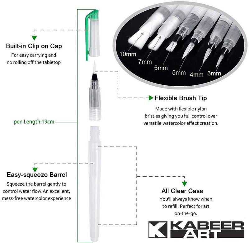 Kabeer Art 6PCS Empty Soft Water Color Painting Brush Marker Watercolor Drawing Pen - Image 4