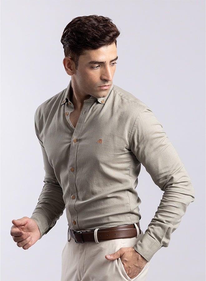 Mannerism The Earthy Calm Light Olive Linen Shirt with Soothing Texture - Image 4
