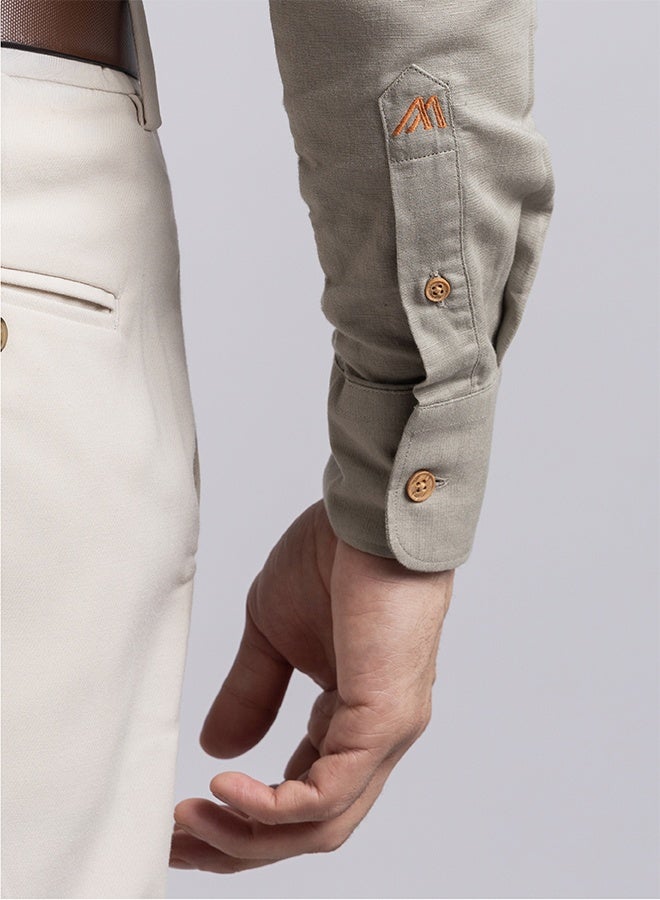 Mannerism The Earthy Calm Light Olive Linen Shirt with Soothing Texture - Image 5