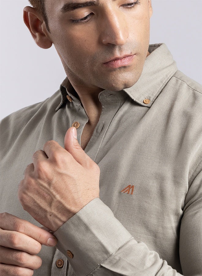 Mannerism The Earthy Calm Light Olive Linen Shirt with Soothing Texture - Image 2