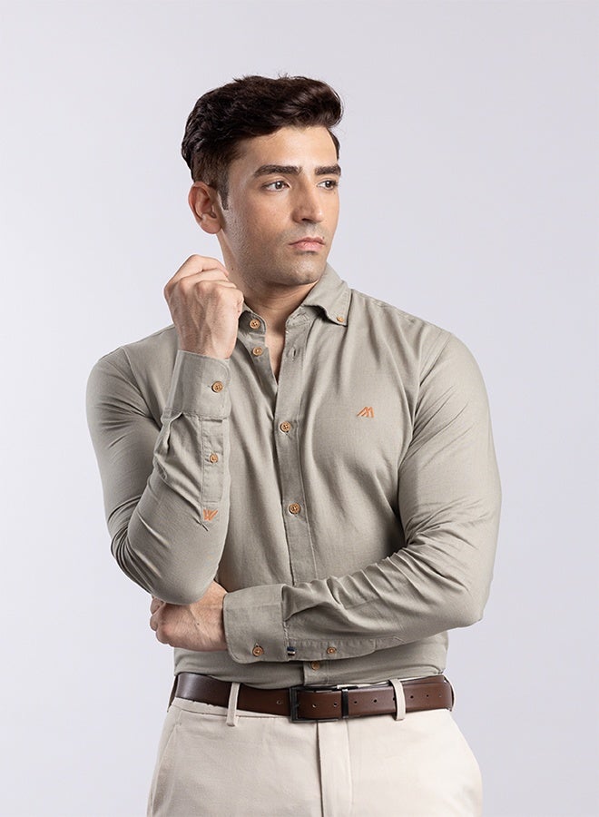 Mannerism The Earthy Calm Light Olive Linen Shirt with Soothing Texture - Image 1