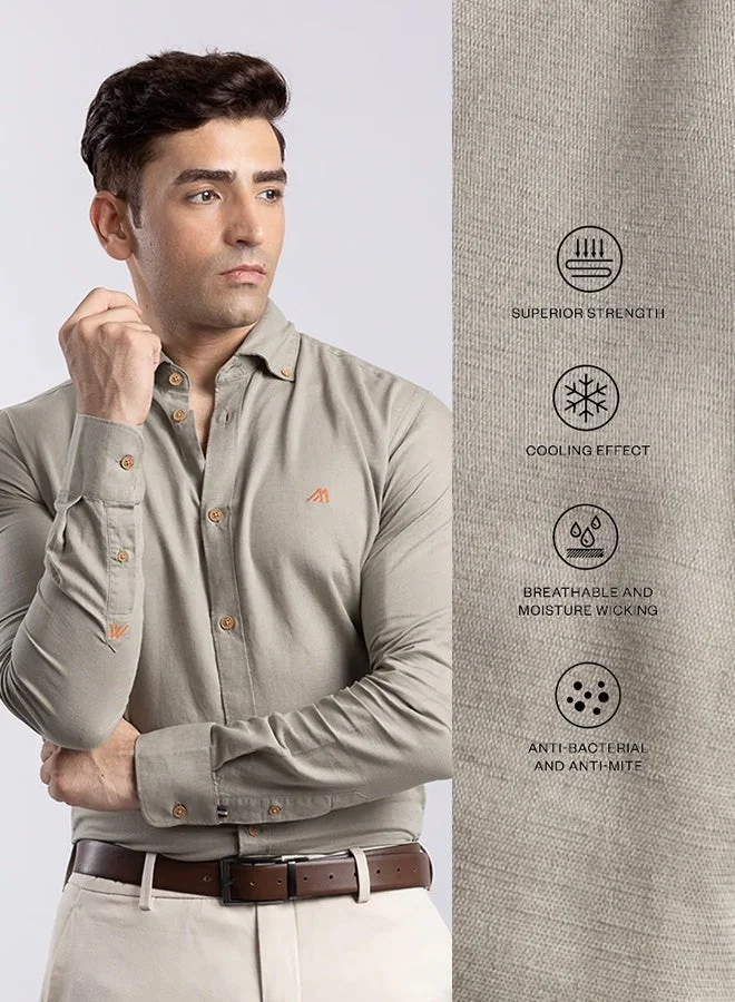 MANNERISM  The Earthy Calm Light Olive Linen Shirt with Soothing Texture for Men | Best Price UAE