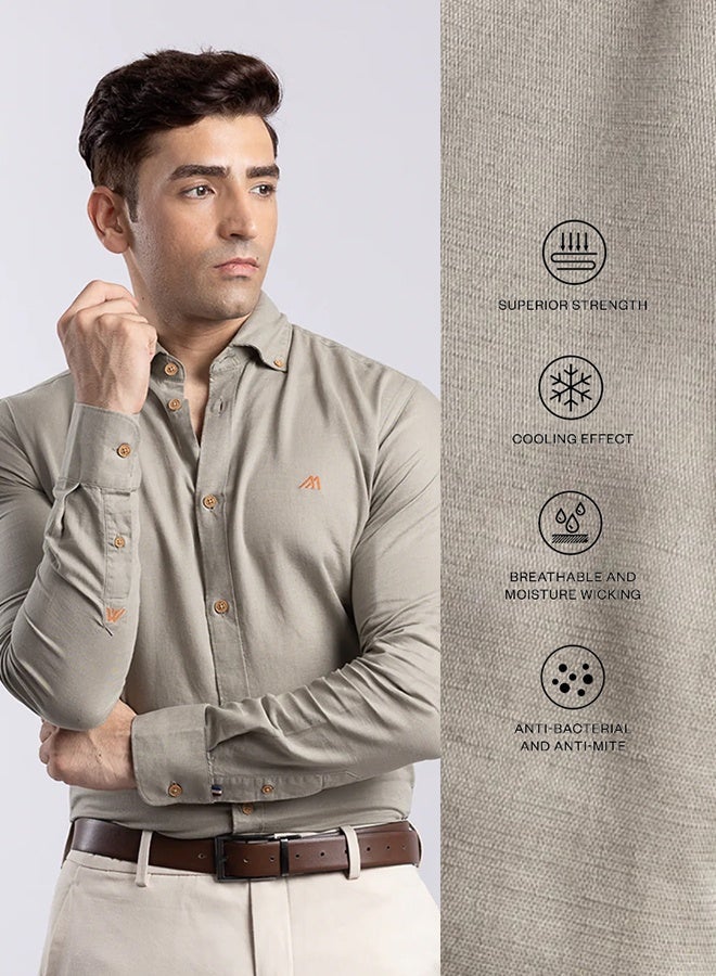 Mannerism The Earthy Calm Light Olive Linen Shirt with Soothing Texture - Image 3