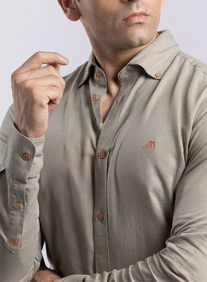 MANNERISM  The Earthy Calm Light Olive Linen Shirt with Soothing Texture for Men | Best Price UAE