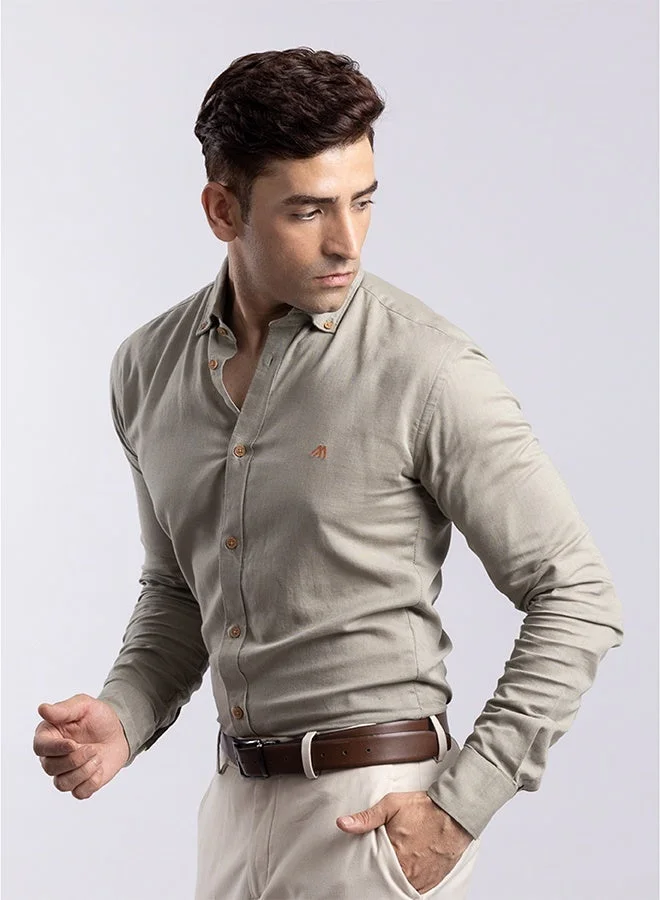 MANNERISM  The Earthy Calm Light Olive Linen Shirt with Soothing Texture for Men | Best Price UAE