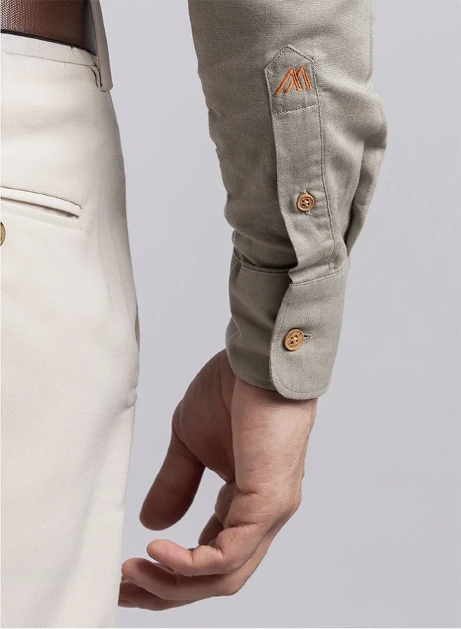 MANNERISM  The Earthy Calm Light Olive Linen Shirt with Soothing Texture for Men | Best Price UAE