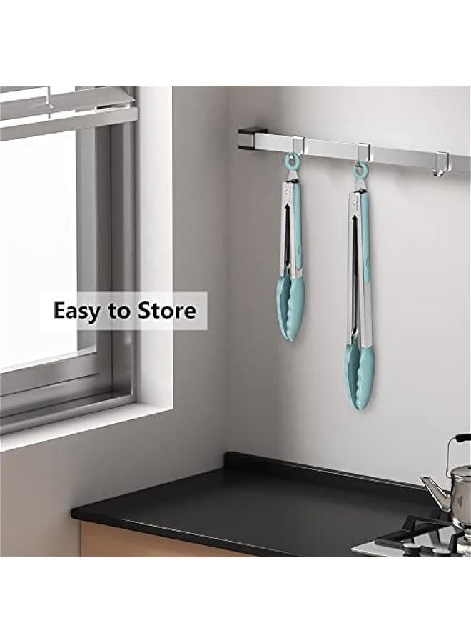 9-Inch & 12-Inch Cooking Tongs, Premium Silicone Set of 2 BPA Free Non-Stick Stainless Steel BBQ Grilling Locking Food Tong, Aqua Sky - Image 5
