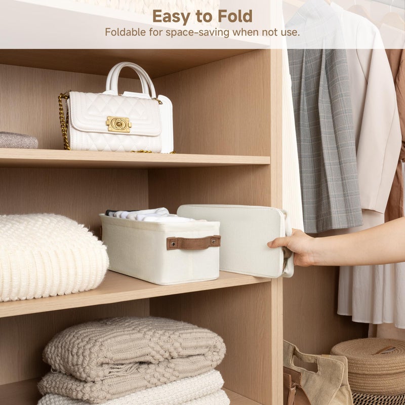 StorageWorks Narrow Storage Bins, Small Basket for Closet and Shelves, Fabric Organizer with Handles, Toilet Paper Storage, Natural Color, 2-Pack - Image 4