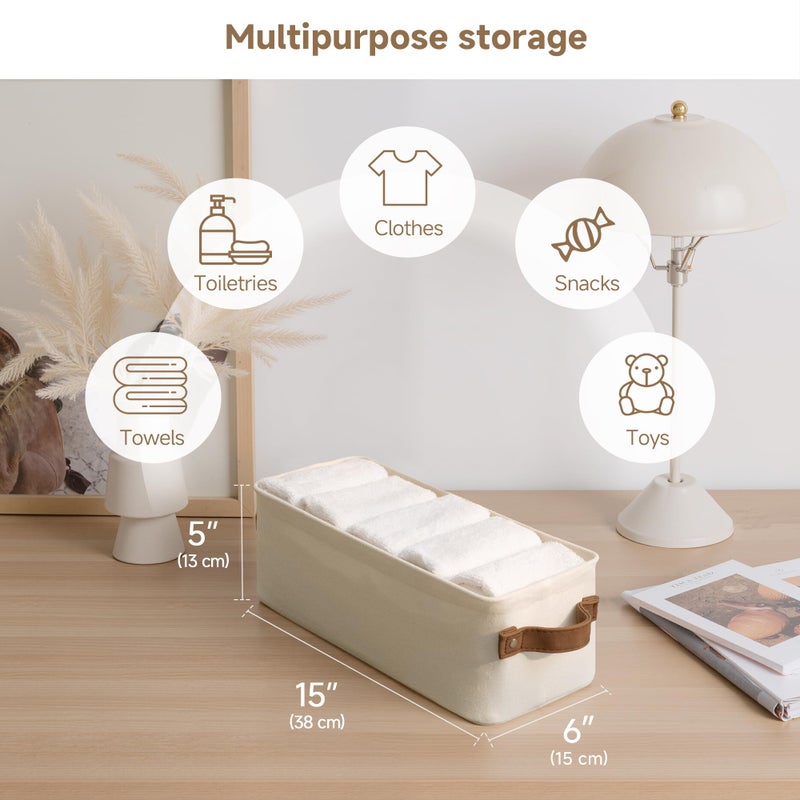StorageWorks Narrow Storage Bins, Small Basket for Closet and Shelves, Fabric Organizer with Handles, Toilet Paper Storage, Natural Color, 2-Pack - Image 2