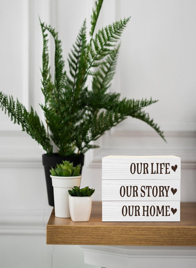 BXVRT Home Sweet Home Decorative Book Stack for Farmhouse, Rustic Tiered Tray Decor, Our Life Our Story Our Home Wooden Book Decor for Home Living Room Table Shelf, Housewarming Gifts for Women Men -31 - Image 3