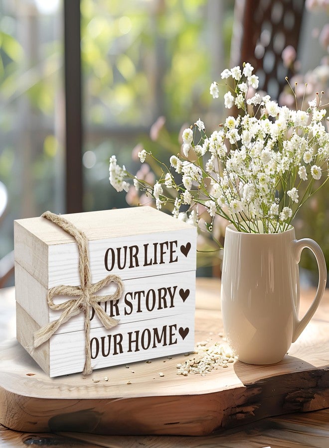 BXVRT Home Sweet Home Decorative Book Stack for Farmhouse, Rustic Tiered Tray Decor, Our Life Our Story Our Home Wooden Book Decor for Home Living Room Table Shelf, Housewarming Gifts for Women Men -31 - Image 5