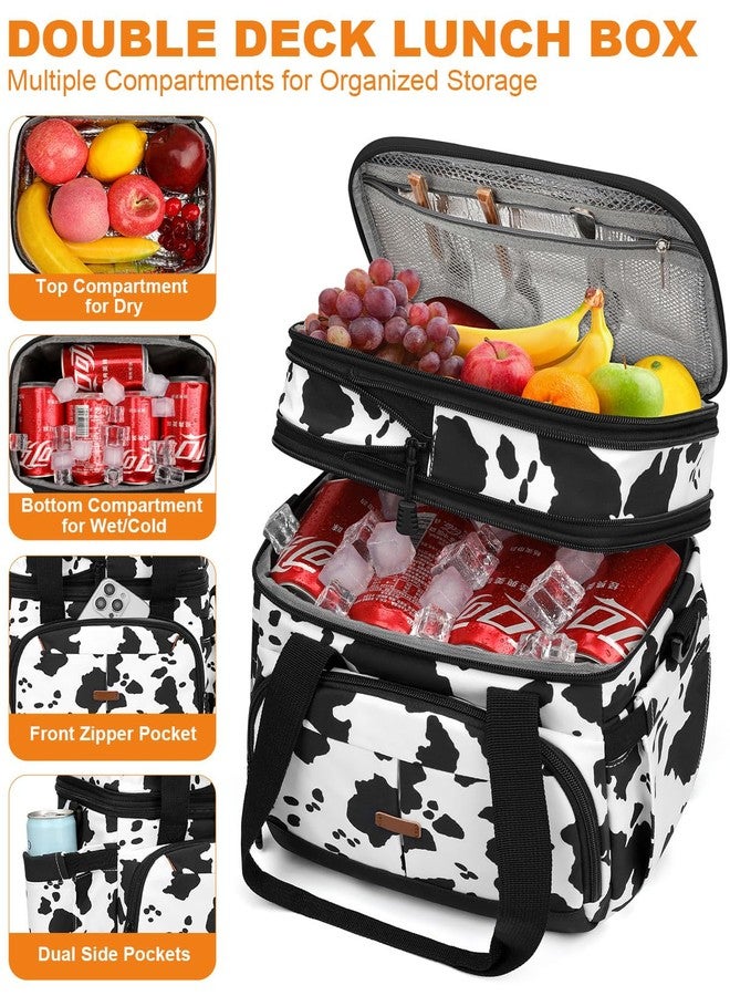 Pritent Lunch Box for Men Women Double Deck Insulated Lunch Bag for Men Woman Leakproof Expandable Cooler Bag with Adjustable Shoulder Strap for Work Picnic School(Cow Print,16L) - Image 5