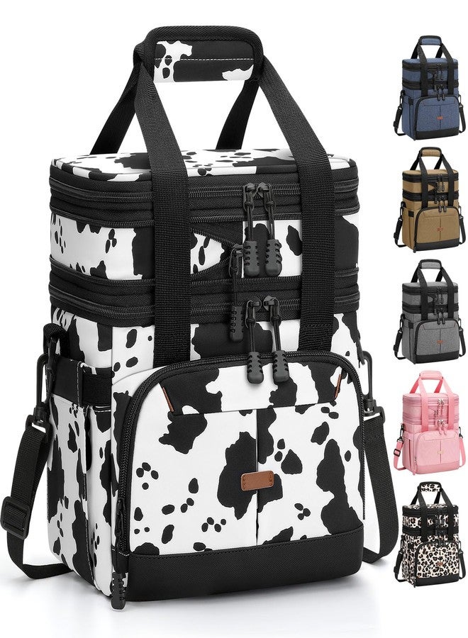 Pritent Lunch Box for Men Women Double Deck Insulated Lunch Bag for Men Woman Leakproof Expandable Cooler Bag with Adjustable Shoulder Strap for Work Picnic School(Cow Print,16L) - Image 1