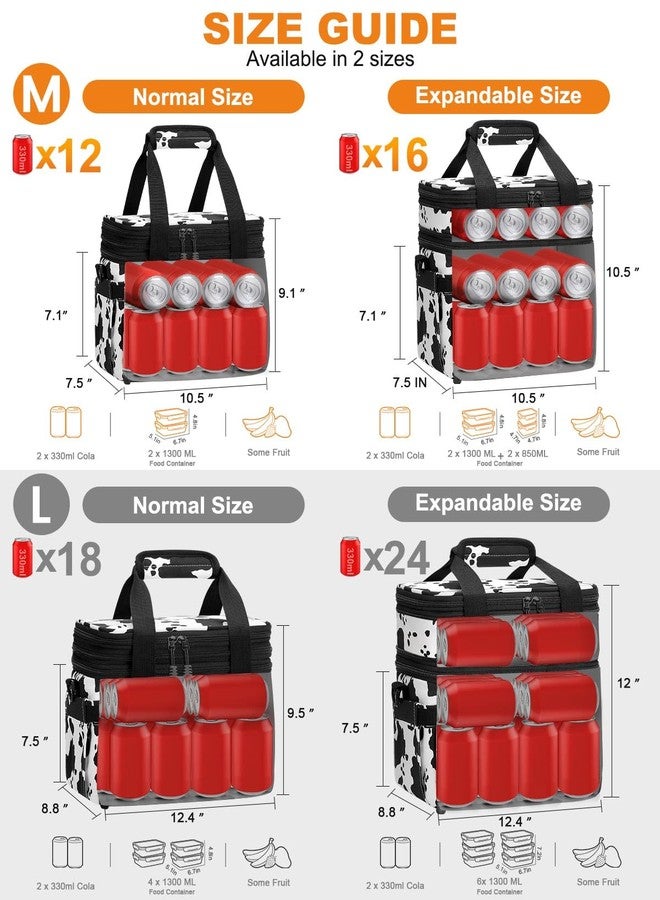 Pritent Lunch Box for Men Women Double Deck Insulated Lunch Bag for Men Woman Leakproof Expandable Cooler Bag with Adjustable Shoulder Strap for Work Picnic School(Cow Print,16L) - Image 3