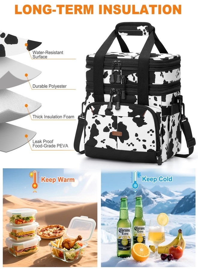 Pritent Lunch Box for Men Women Double Deck Insulated Lunch Bag for Men Woman Leakproof Expandable Cooler Bag with Adjustable Shoulder Strap for Work Picnic School(Cow Print,16L) - Image 4