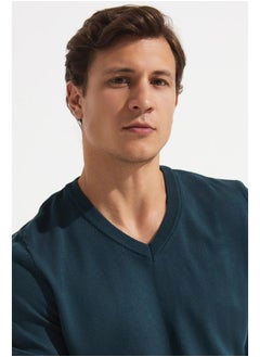 JUNE June Men V-Neck Knitwear Sweater Dark Green  - Image 4