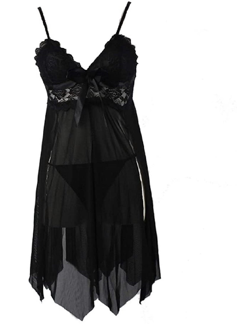 Women Lace Babydoll Sheer Floral Chemise Nightgown Dress - Image 1