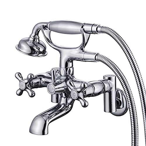 Hanallx Tub Faucet 3 to 9In Center Wall Mount Tub Faucet with Hand Shower Chrome Vintage Wall Mount Tub Filler Bathtub Faucet Set with Shower Diverter with Valve 8 inch Center Wall Mounted - Image 1