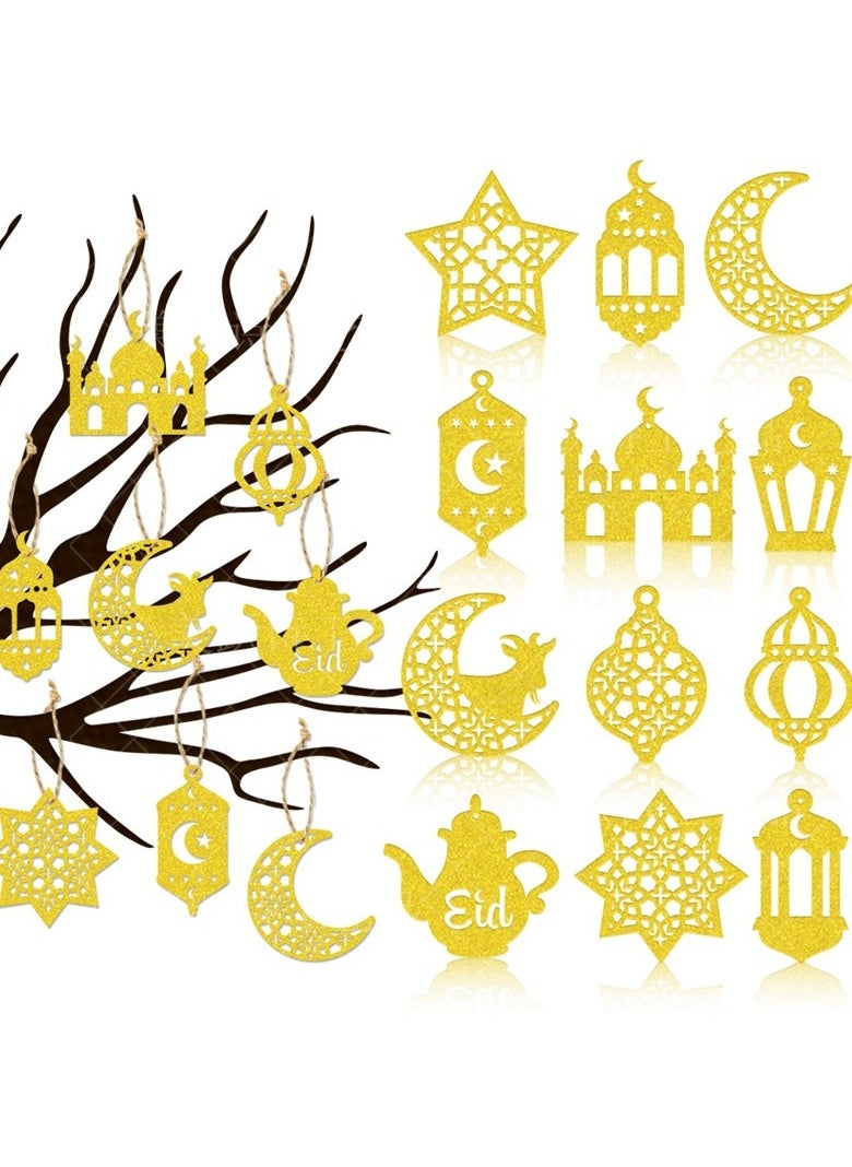 سان هان 12 قطعة من ديكورات عيد مبارك، زخارف معلقة لرمضان، علامات رمضان من الورق المقوى اللامع مزدوجة الجوانب، رمضان للمنزل، لوازم حفلات عيد الفطر (ذهبي)  - Image 1