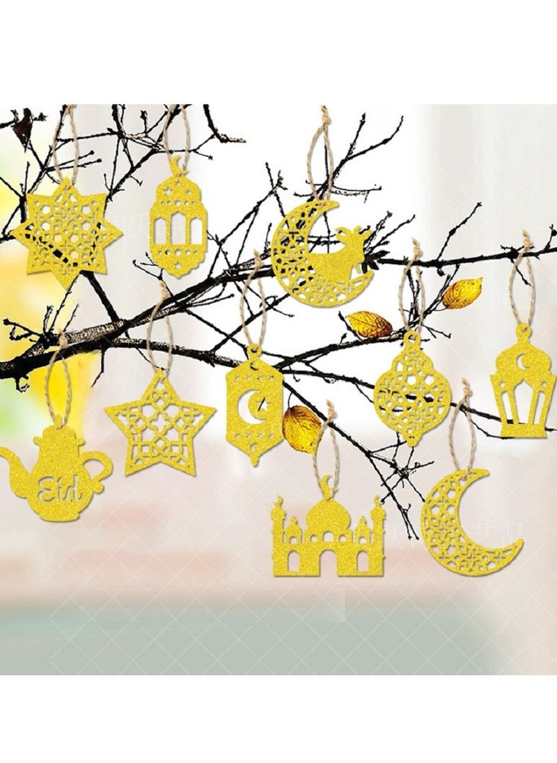 سان هان 12 قطعة من ديكورات عيد مبارك، زخارف معلقة لرمضان، علامات رمضان من الورق المقوى اللامع مزدوجة الجوانب، رمضان للمنزل، لوازم حفلات عيد الفطر (ذهبي)  - Image 2