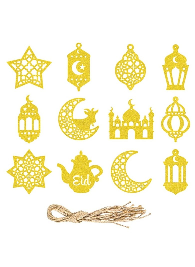 سان هان 12 قطعة من ديكورات عيد مبارك، زخارف معلقة لرمضان، علامات رمضان من الورق المقوى اللامع مزدوجة الجوانب، رمضان للمنزل، لوازم حفلات عيد الفطر (ذهبي)  - Image 3