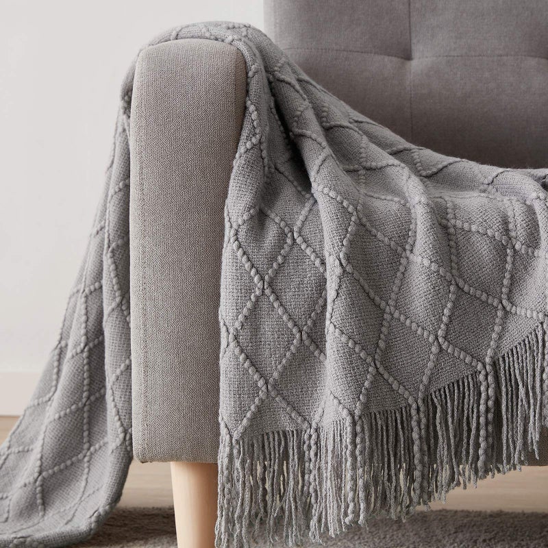 BOURINA Light Grey Throw Blanket 50x60 Inches Throw Textured Solid Soft Sofa Couch Decorative Knit Blanket - Image 3