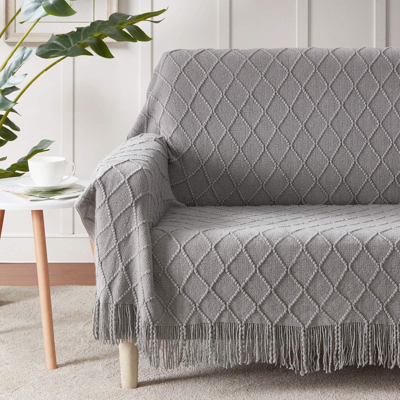 BOURINA Light Grey Throw Blanket 50x60 Inches Throw Textured Solid Soft Sofa Couch Decorative Knit Blanket - Image 2