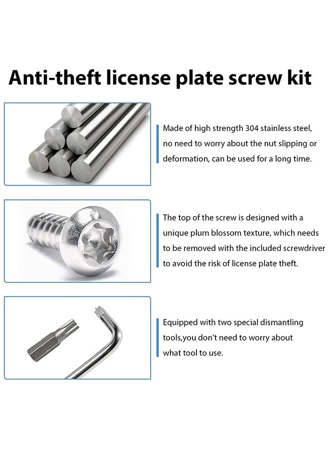 GNAFOTU License Plate Screws Kits, Stainless Steel Anti Theft Mounting Hardware for Car Tag Plate Frames Covers, 1/4 Inch M6 Tamper Proof Screws, Fastener Nut, Caps Cover for Front Rear Frame Holder Mounting - Image 4