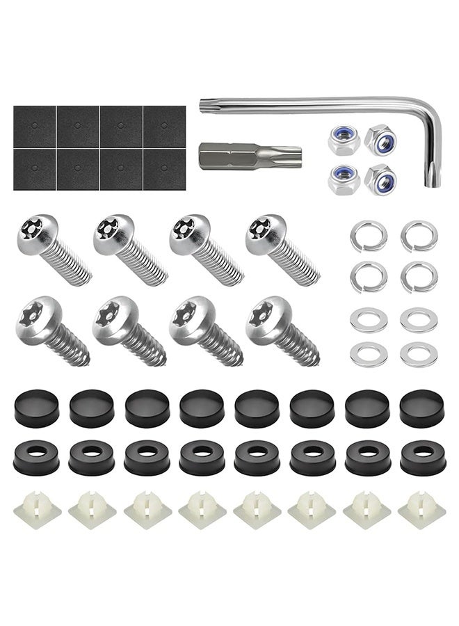 GNAFOTU License Plate Screws Kits, Stainless Steel Anti Theft Mounting Hardware for Car Tag Plate Frames Covers, 1/4 Inch M6 Tamper Proof Screws, Fastener Nut, Caps Cover for Front Rear Frame Holder Mounting - Image 1