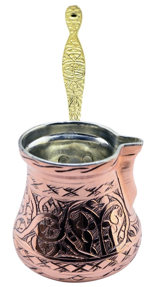 CopperBull CopperBull XXL Heavy Duty Engraved Copper Turkish Greek Coffee Pot Stovetop Coffee Maker Cezve Ibrik Briki with Brass Handle 8 Oz 
