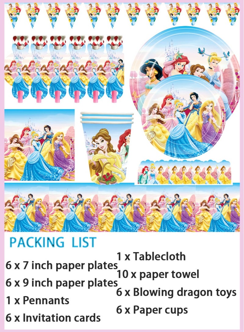Party Disney Girl Snow White Theme Party Supplies Set Paper Cup, Paper Plate, Table, Flag, Paper Towel, Hat, Party, Banquet Card - Image 1