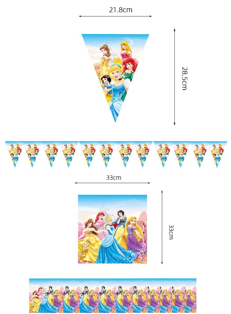Party Disney Girl Snow White Theme Party Supplies Set Paper Cup, Paper Plate, Table, Flag, Paper Towel, Hat, Party, Banquet Card - Image 3