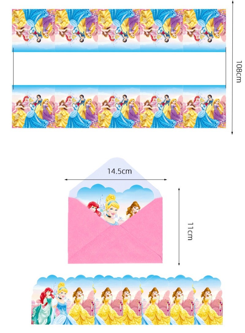 Party Disney Girl Snow White Theme Party Supplies Set Paper Cup, Paper Plate, Table, Flag, Paper Towel, Hat, Party, Banquet Card - Image 5