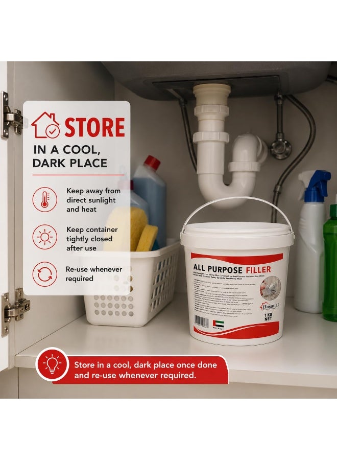 Hasanat Essentials All Purpose Crack Filler Powder 1kg, Powder-Based Wall Crack Repair Compound, Mix with Water, Fast Drying, Paintable, Non-Shrinking, For Interior & Exterior Surfaces - Image 2