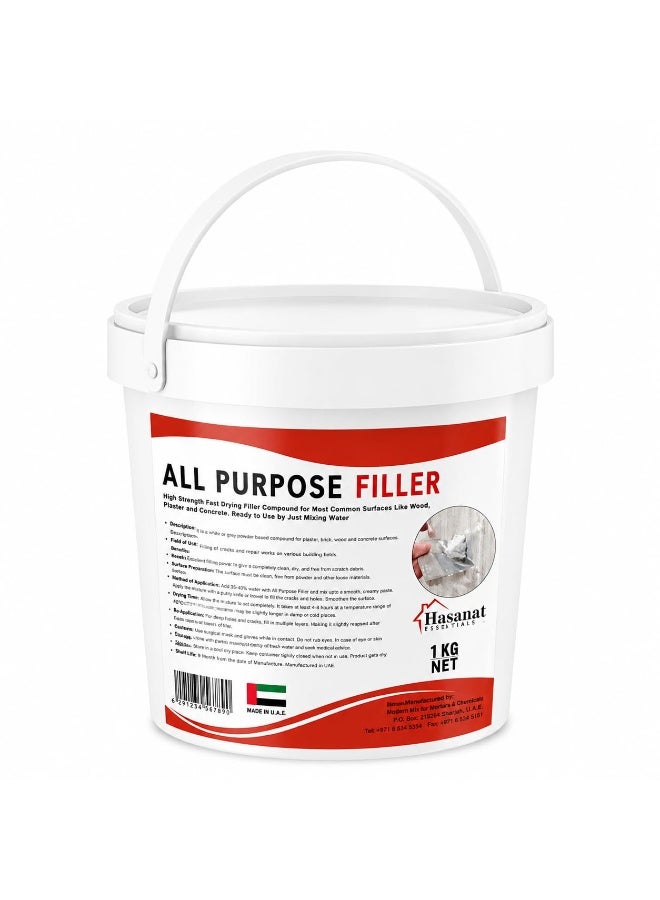 Hasanat Essentials All Purpose Crack Filler Powder 1kg, Powder-Based Wall Crack Repair Compound, Mix with Water, Fast Drying, Paintable, Non-Shrinking, For Interior & Exterior Surfaces - Image 1