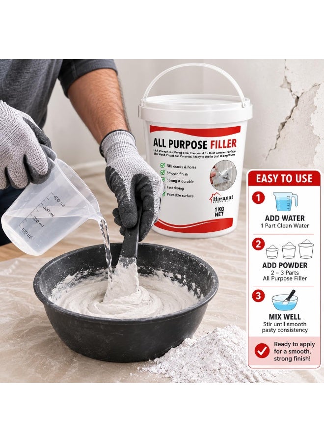 Hasanat Essentials All Purpose Crack Filler Powder 1kg, Powder-Based Wall Crack Repair Compound, Mix with Water, Fast Drying, Paintable, Non-Shrinking, For Interior & Exterior Surfaces - Image 4
