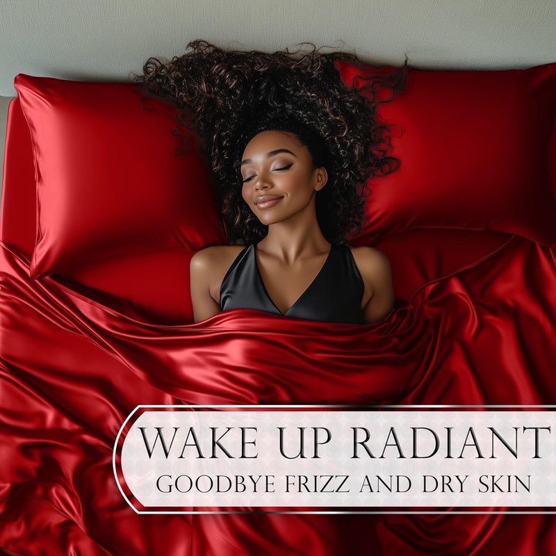 DECOLURE Satin Bed Sheets - 4 Piece Luxury Silky King Size Bedding Set - Softer Than Silk, Wrinkle-Free with 15” Deep Pocket Fitted Sheet, Perfect for Hair & Skin, Gifts for Women (Red-001) - Image 4