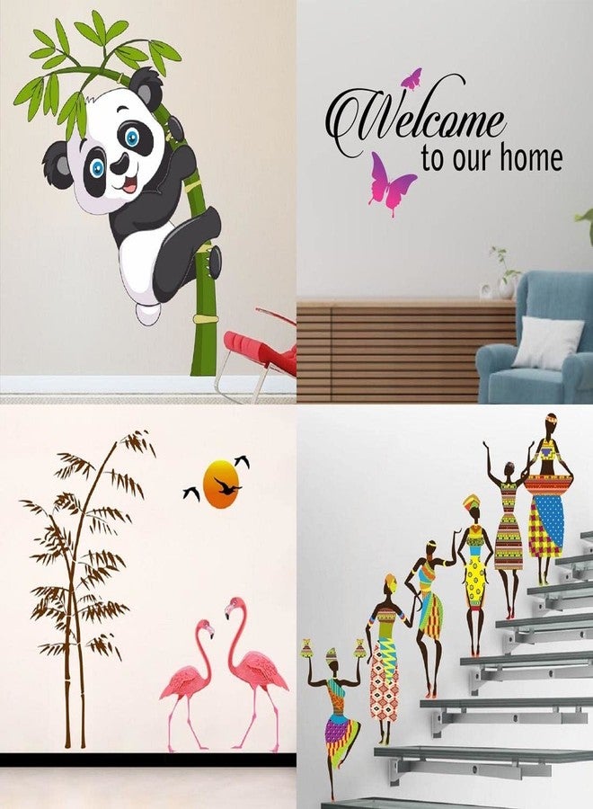 Merical PVC Vinyl Baby Panda, Sunset Swan Love, Tribal Lady, Welcome Home Butterfly Wall Stickers for Kids Room Decoration, Home Décor, Living Room, Hall, Bedroom (Pack of 4) - Image 1