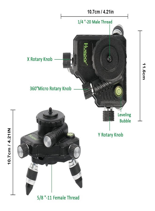 Huepar Laser Level Adapter, Metal 360-Degree Rotating Base for Laser Level Tripod Connector, 1/4’’ Threaded Mount and Horizontal Bubble, Micro-adjust Fine Turning Pivoting Base AT2 - Image 2